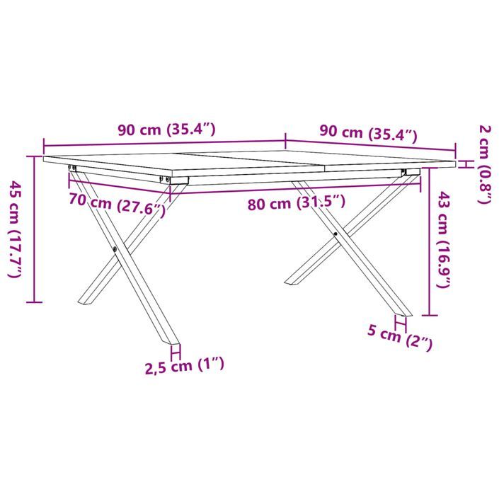 Table basse cadre en X 90x90x45 cm bois de pin massif et fonte - Photo n°10