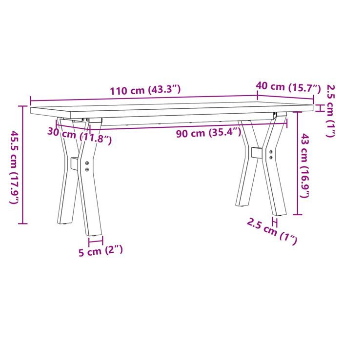 Table basse cadre en Y 110x40x45,5 cm bois de pin massif fonte - Photo n°10