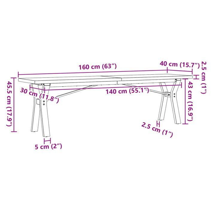 Table basse cadre en Y 160x40x45,5 cm bois de pin massif fonte - Photo n°10