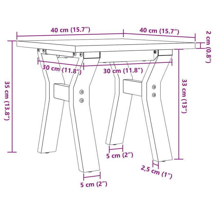Table basse cadre en Y 40x40x35 cm bois de pin massif et fonte - Photo n°10