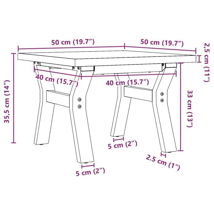 Table basse cadre en Y 50x50x35,5cm bois de pin massif et fonte - Photo n°10