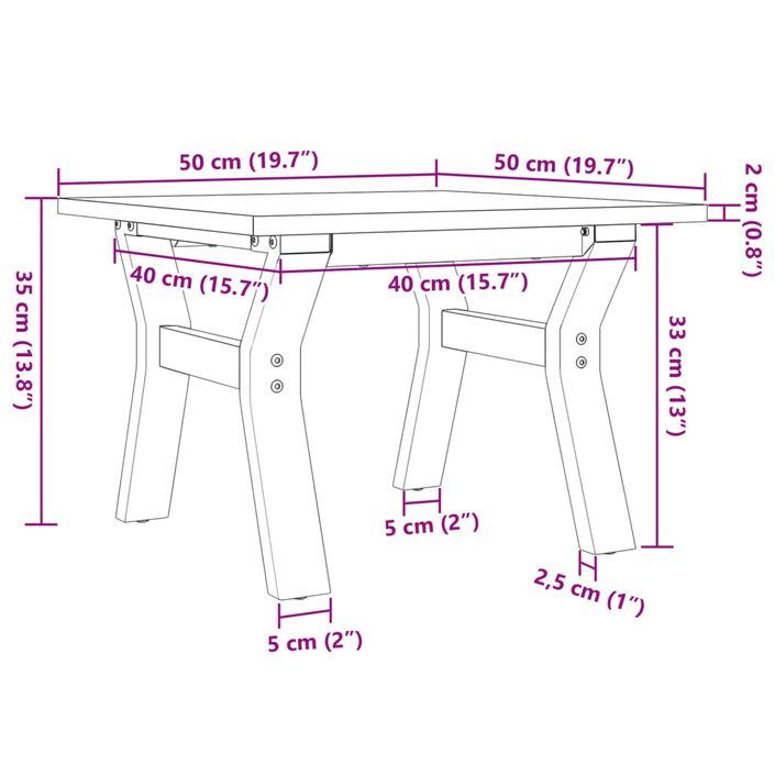 Table basse cadre en Y 50x50x35 cm bois de pin massif et fonte - Photo n°10