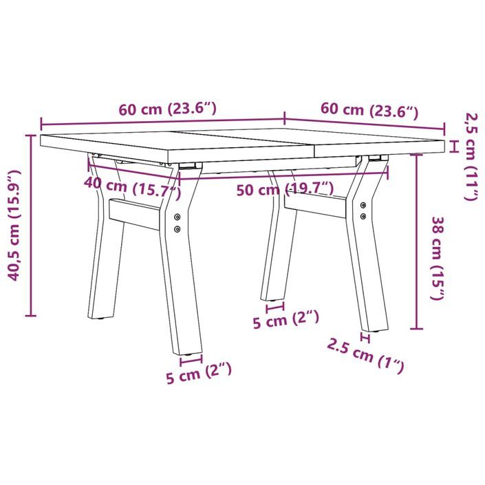 Table basse cadre en Y 60x60x40,5cm bois de pin massif et fonte - Photo n°10