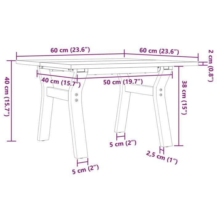 Table basse cadre en Y 60x60x40 cm bois de pin massif et fonte - Photo n°10