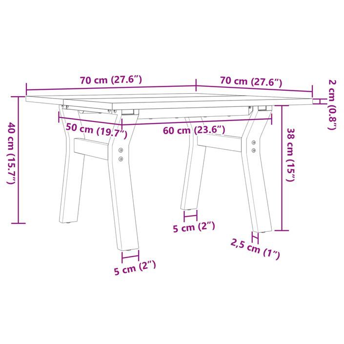 Table basse cadre en Y 70x70x40 cm bois de pin massif et fonte - Photo n°10