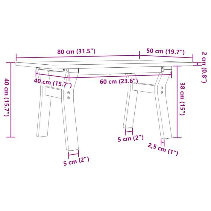 Table basse cadre en Y 80x50x40 cm bois de pin massif et fonte - Photo n°10