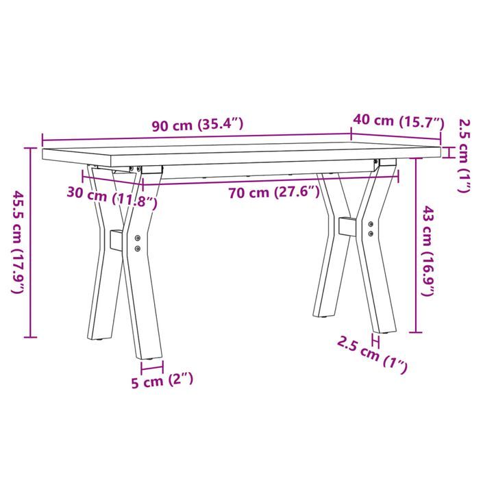 Table basse cadre en Y 90x40x45,5cm bois de pin massif et fonte - Photo n°10