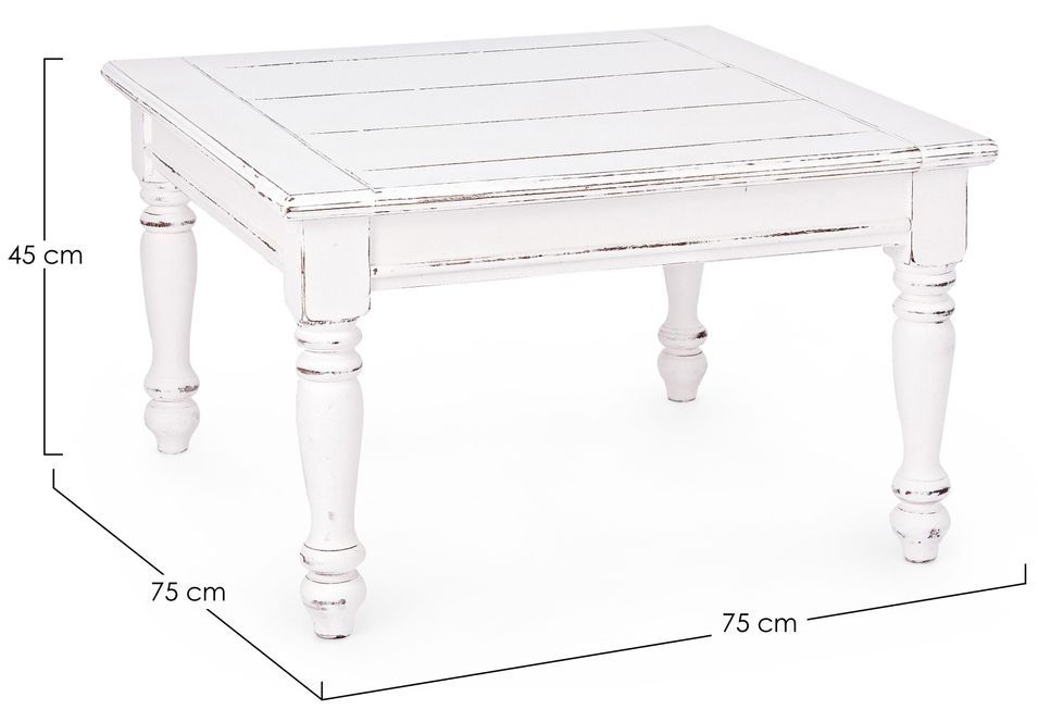 Table basse carré en bois de manguier blanc patiné Kolita 75 cm - Photo n°3