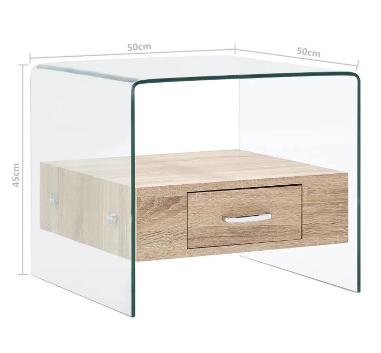 Table basse carrée 1 tiroir verre transparent et chêne clair Allissa - Photo n°5