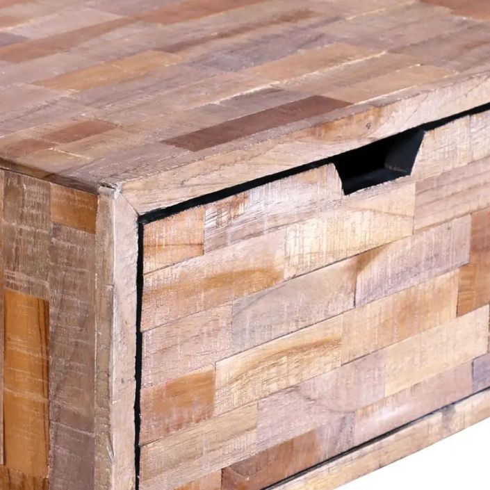 Table basse carrée 4 tiroirs teck recyclé et pieds métal noir Nelly - Photo n°5