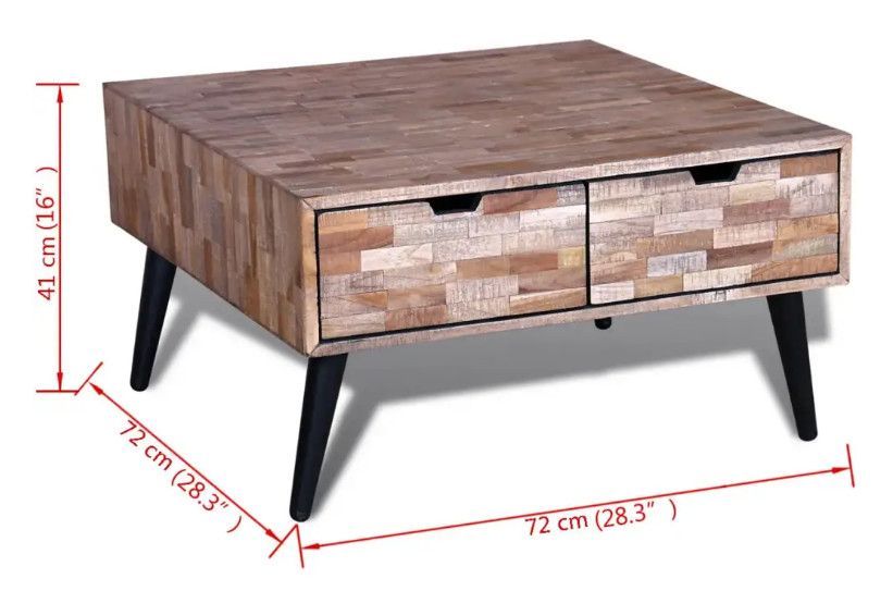 Table basse carrée 4 tiroirs teck recyclé et pieds métal noir Nelly - Photo n°6