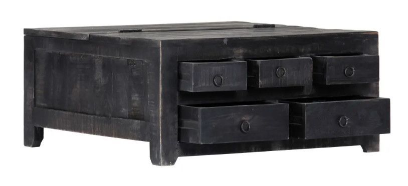 Table basse carrée 5 tiroirs manguier massif noir Pinkie - Photo n°3