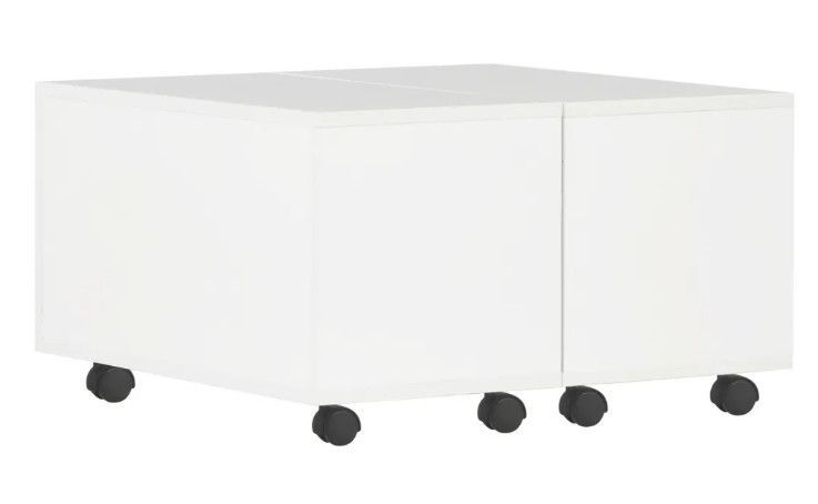 Table basse carrée à roulettes bois blanc brillant Bella 60 cm - Photo n°1
