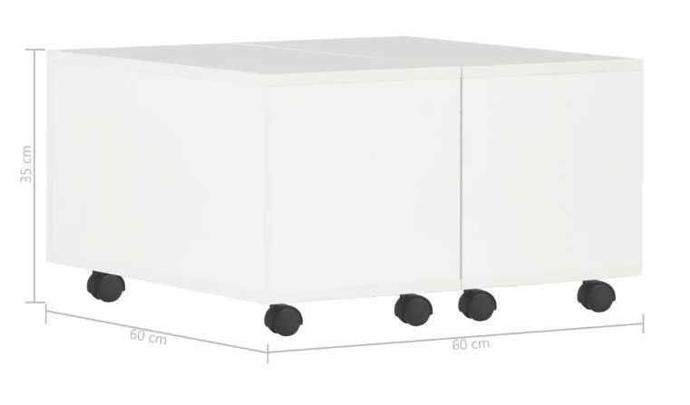 Table basse carrée à roulettes bois blanc brillant Bella 60 cm - Photo n°8