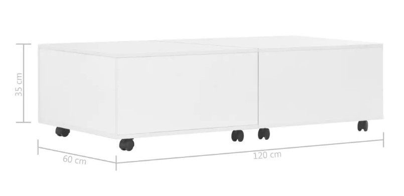 Table basse carrée à roulettes bois blanc brillant Bella 60 cm - Photo n°9