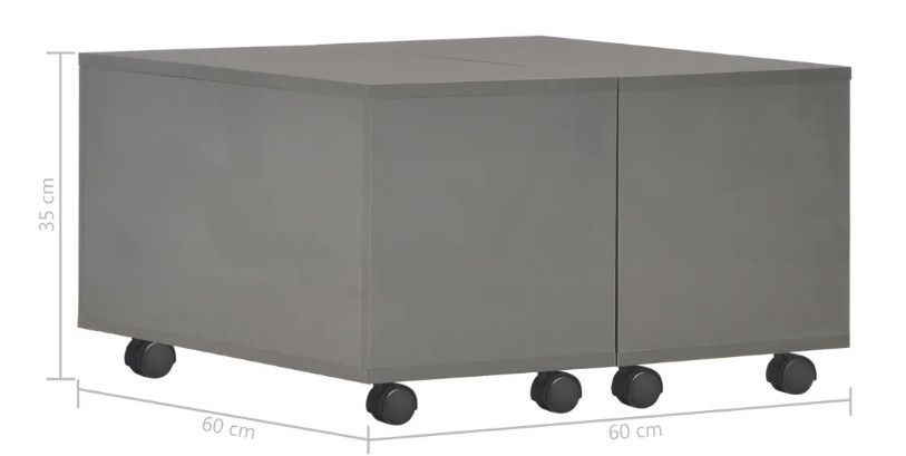 Table basse carrée à roulettes bois gris brillant Bella 60 cm - Photo n°8