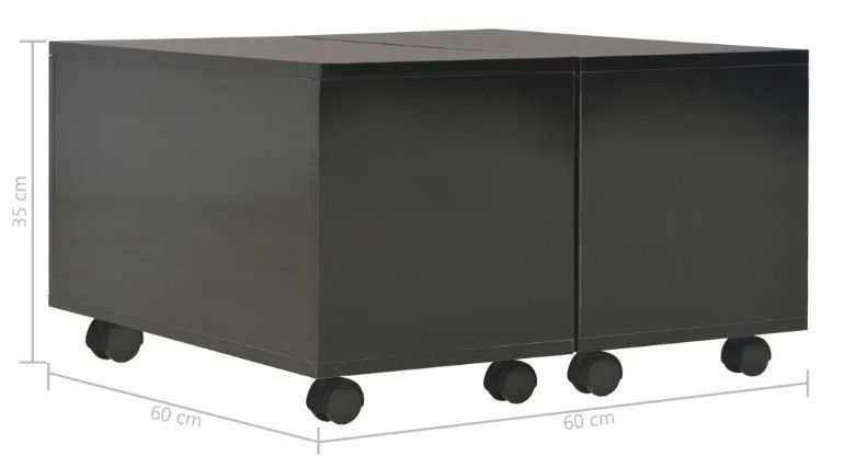 Table basse carrée à roulettes bois noir brillant Bella 60 cm - Photo n°8