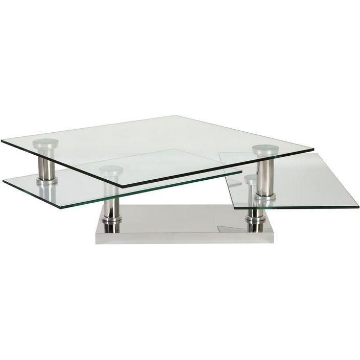 Table basse carrée acier chromé et plateaux pivotant verre trempé Vintaz 80 cm - Photo n°3