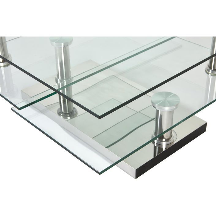 Table basse carrée acier chromé et plateaux pivotant verre trempé Vintaz 80 cm - Photo n°5