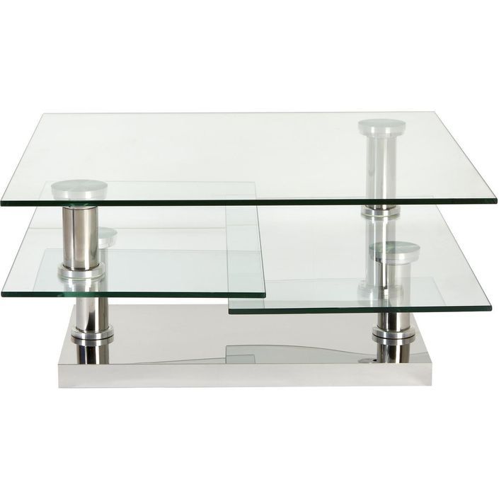 Table basse carrée acier chromé et plateaux pivotant verre trempé Vintaz 80 cm - Photo n°8