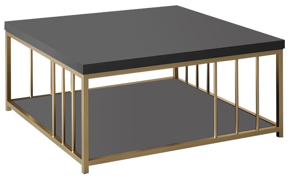 Table basse carrée anthracite et métal doré Tonya 90 cm - Photo n°1