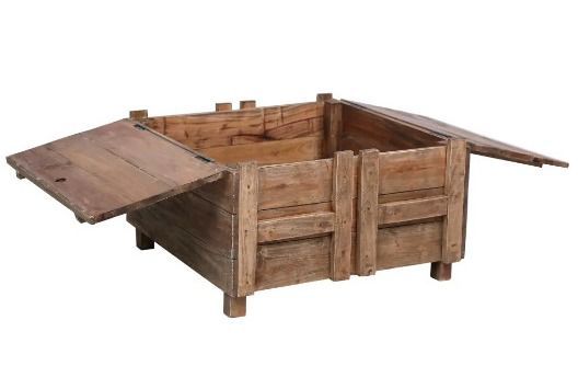 Table basse carrée avec coffre bois massif recyclé foncé Nova 65 cm - Photo n°4