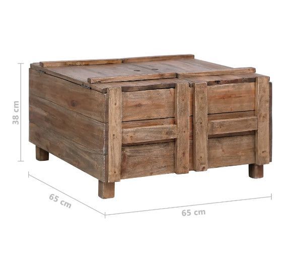 Table basse carrée avec coffre bois massif recyclé foncé Nova 65 cm - Photo n°5