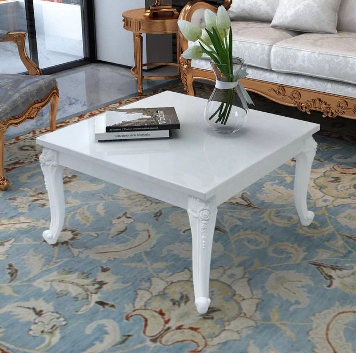 Table basse carrée bois blanc brillant Mento 80 cm - Photo n°2