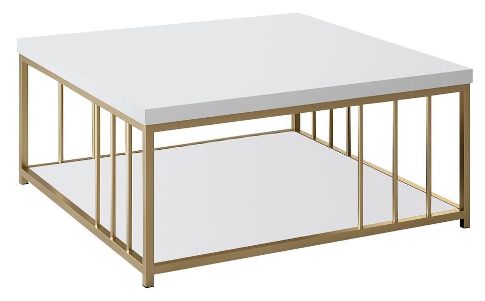 Table basse carrée bois blanc et métal doré Tonya 90 cm - Photo n°1
