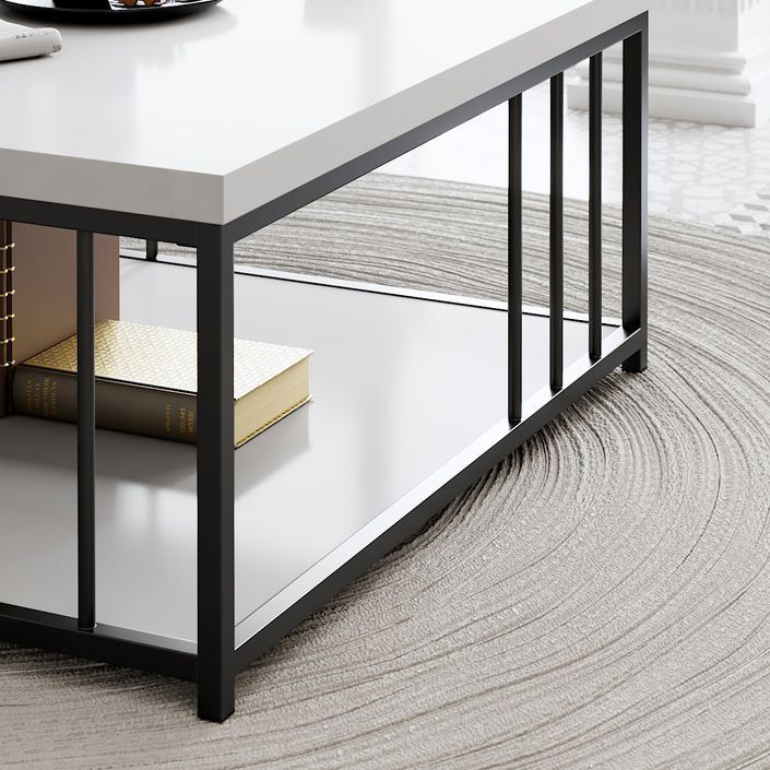 Table basse carrée bois blanc et métal noir Tonya 90 cm - Photo n°5