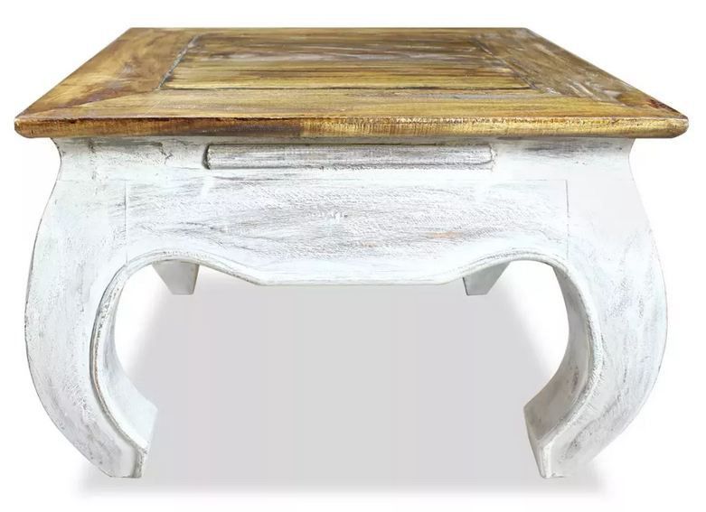 Table basse carrée bois de récupération clair et blanc Miness - Photo n°2