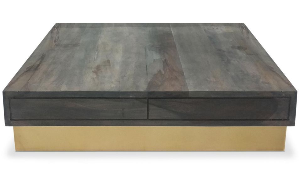 Table basse carrée bois foncé et métal doré Niu - Photo n°2