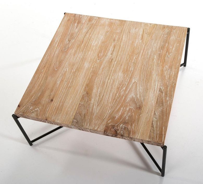 Table basse carrée bois massif clair et pieds métal noir 90 cm - Photo n°3