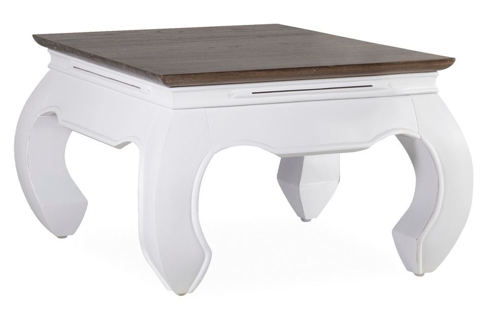 Table basse carrée bois massif de mindi blanc et marron Orpirest 60 cm - Photo n°1
