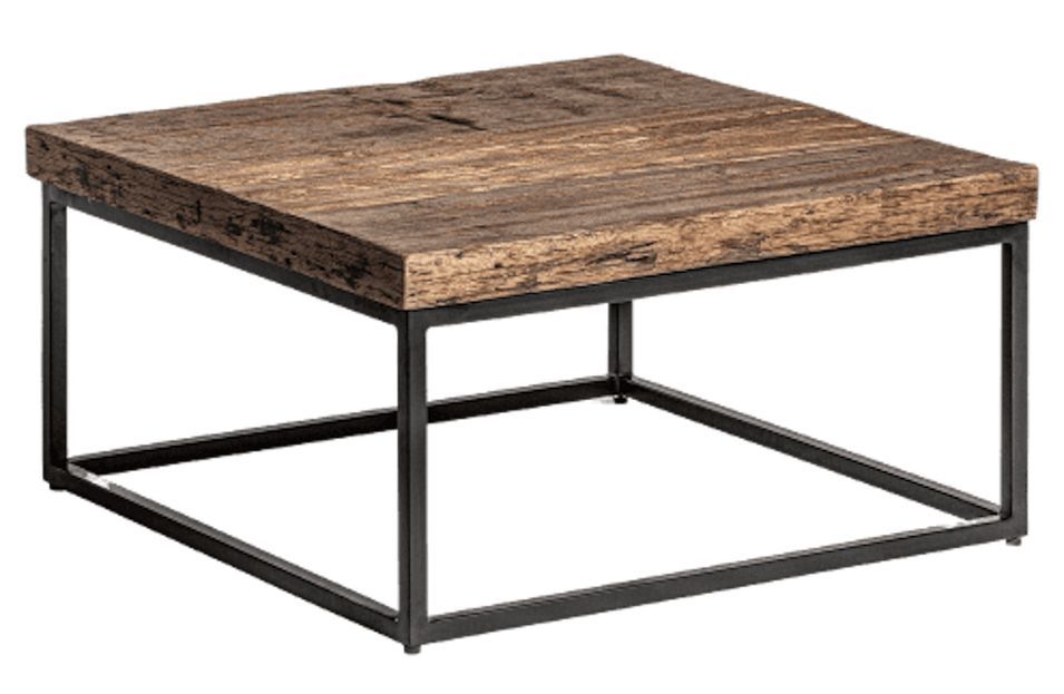Table basse carrée bois massif recyclé et acier noir Wader 70 cm - Photo n°1