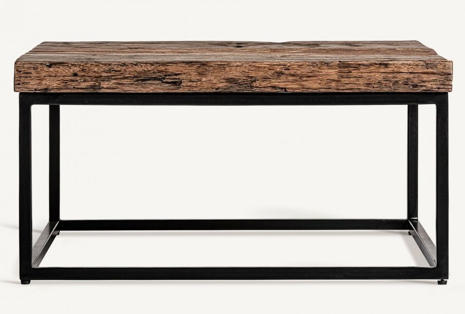 Table basse carrée bois massif recyclé et acier noir Wader 70 cm - Photo n°2
