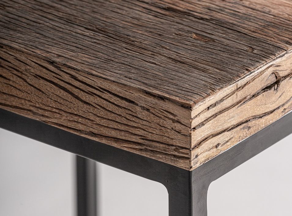 Table basse carrée bois massif recyclé et acier noir Wader 70 cm - Photo n°3