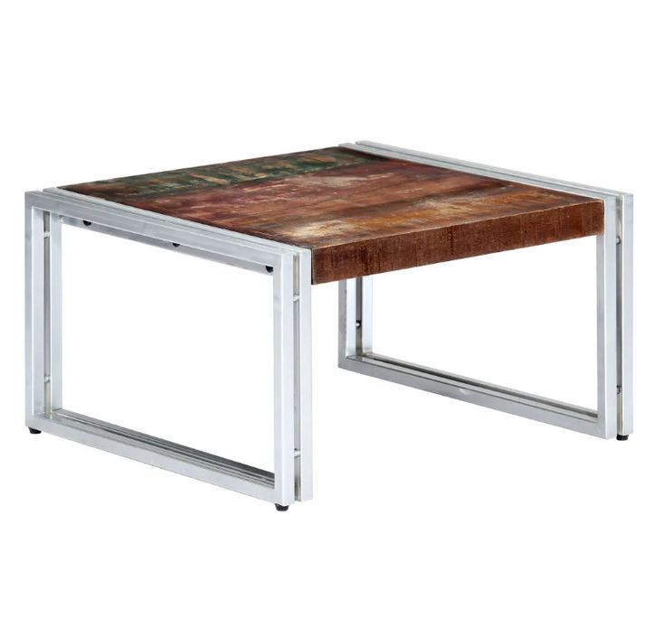 Table basse carrée bois massif recyclé et métal gris Pousty - Photo n°1