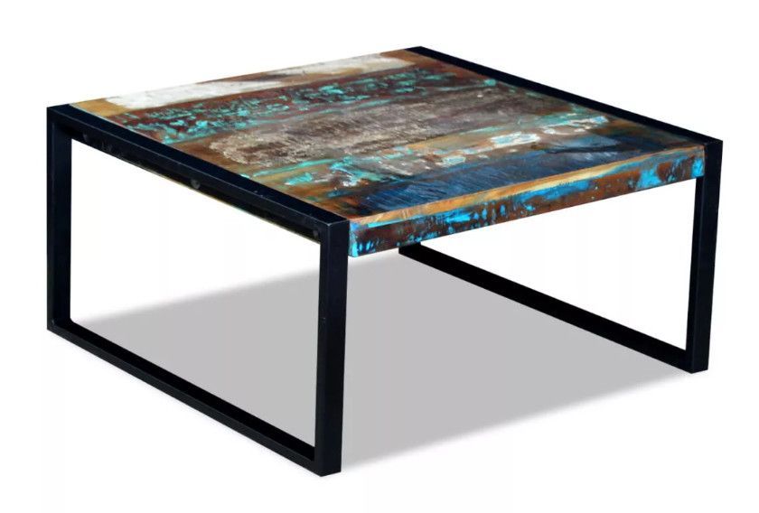 Table basse carrée bois massif recyclé et métal noir Lau - Photo n°1