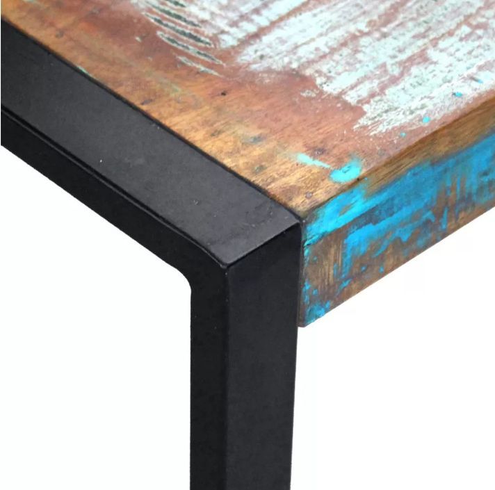 Table basse carrée bois massif recyclé et métal noir Lau - Photo n°4