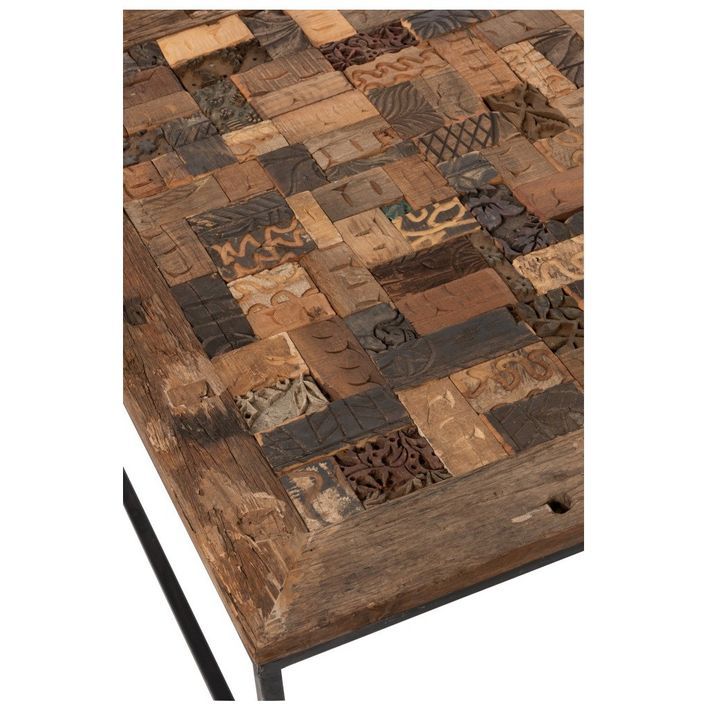 Table basse carrée bois recyclé foncé et métal noir Veeda - Photo n°4