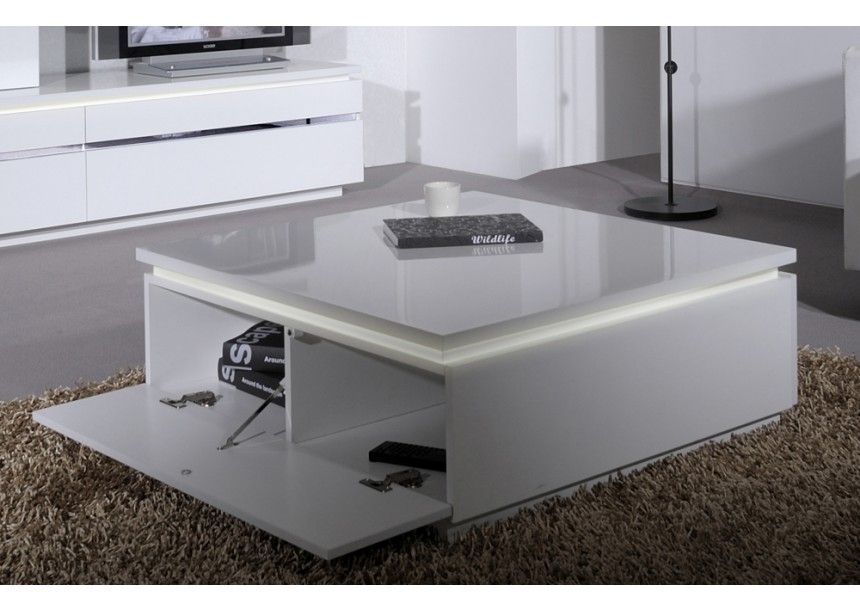 Table basse carrée lumineuse bois laqué blanc Kela 90 cm - Photo n°7