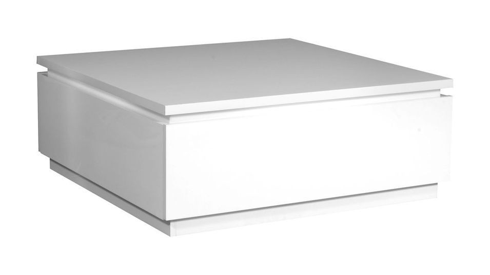 Table basse carrée lumineuse bois laqué blanc Kela 90 cm - Photo n°1