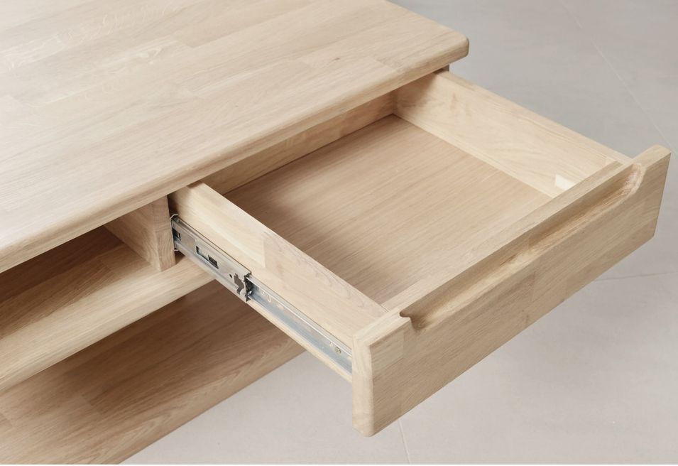 Table basse carrée en bois de chêne blanchi 2 tiroirs Kalido 90 cm - Photo n°4