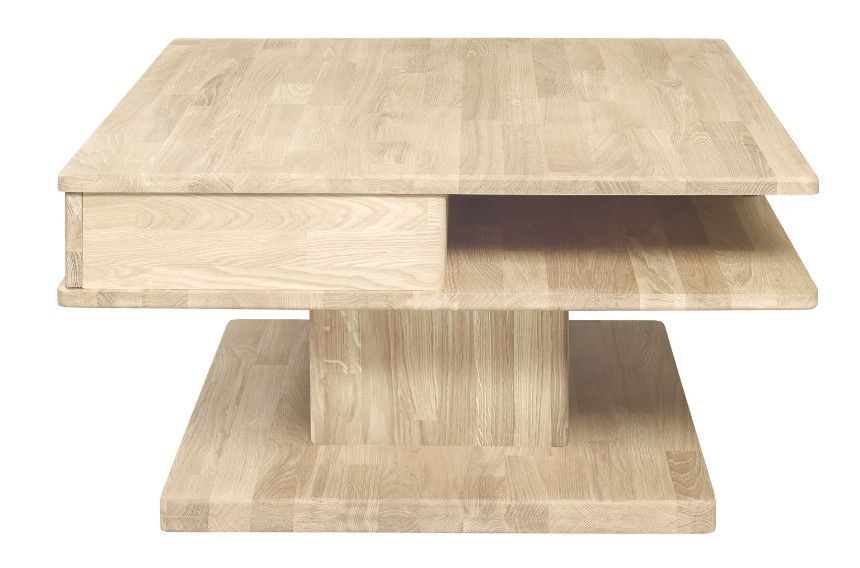Table basse carrée en bois de chêne blanchi 2 tiroirs Kalido 90 cm - Photo n°5