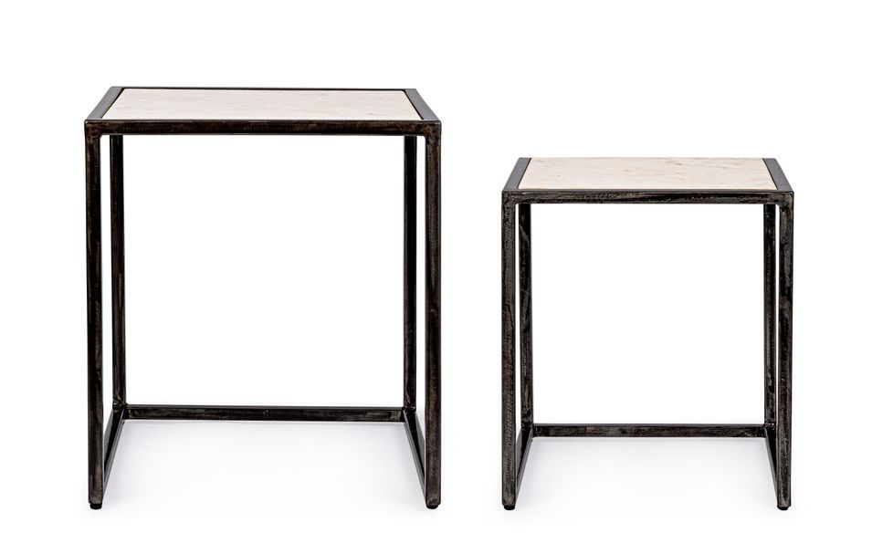 Table basse carrée en marbre blanc et noir Lafia - Lot de 2 - Photo n°6