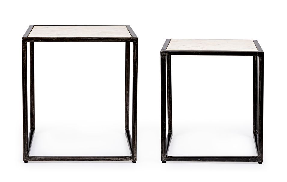 Table basse carrée en marbre blanc et noir Lafia - Lot de 2 - Photo n°7