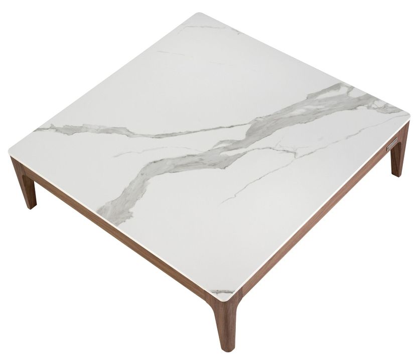 Table basse carrée Kloser - Noyer et porcelaine blanche effet Marbre - Photo n°5