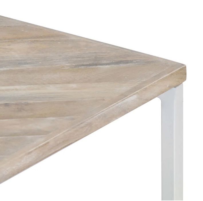 Table basse carrée manguier massif clair brossé et métal blanc Pili - Photo n°6
