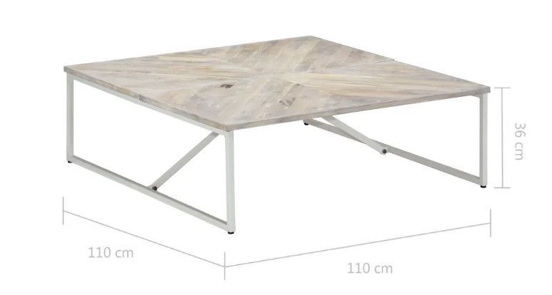 Table basse carrée manguier massif clair brossé et métal blanc Pili - Photo n°8